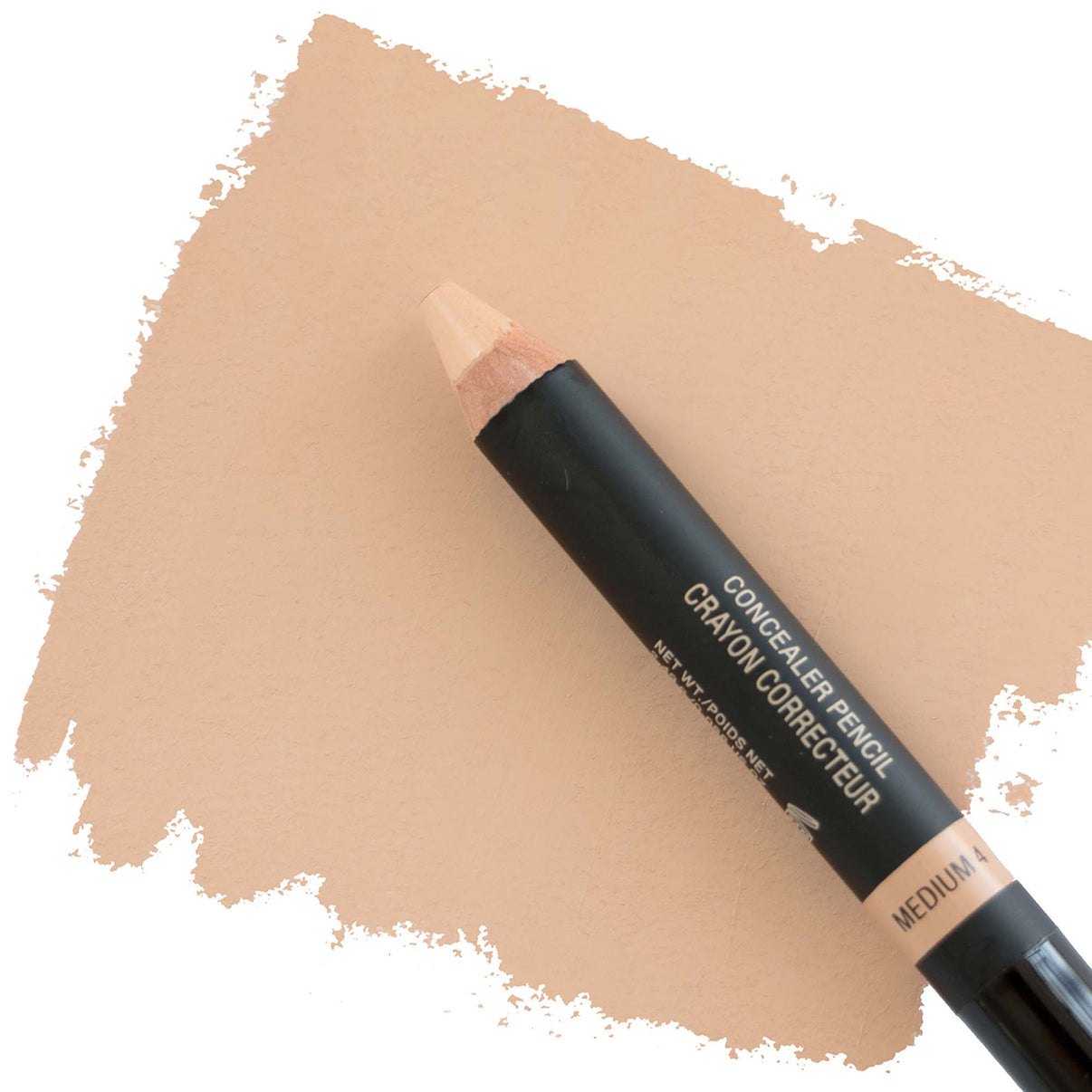 Concealer pencil in shade medium 4 flat lay with texture swatch