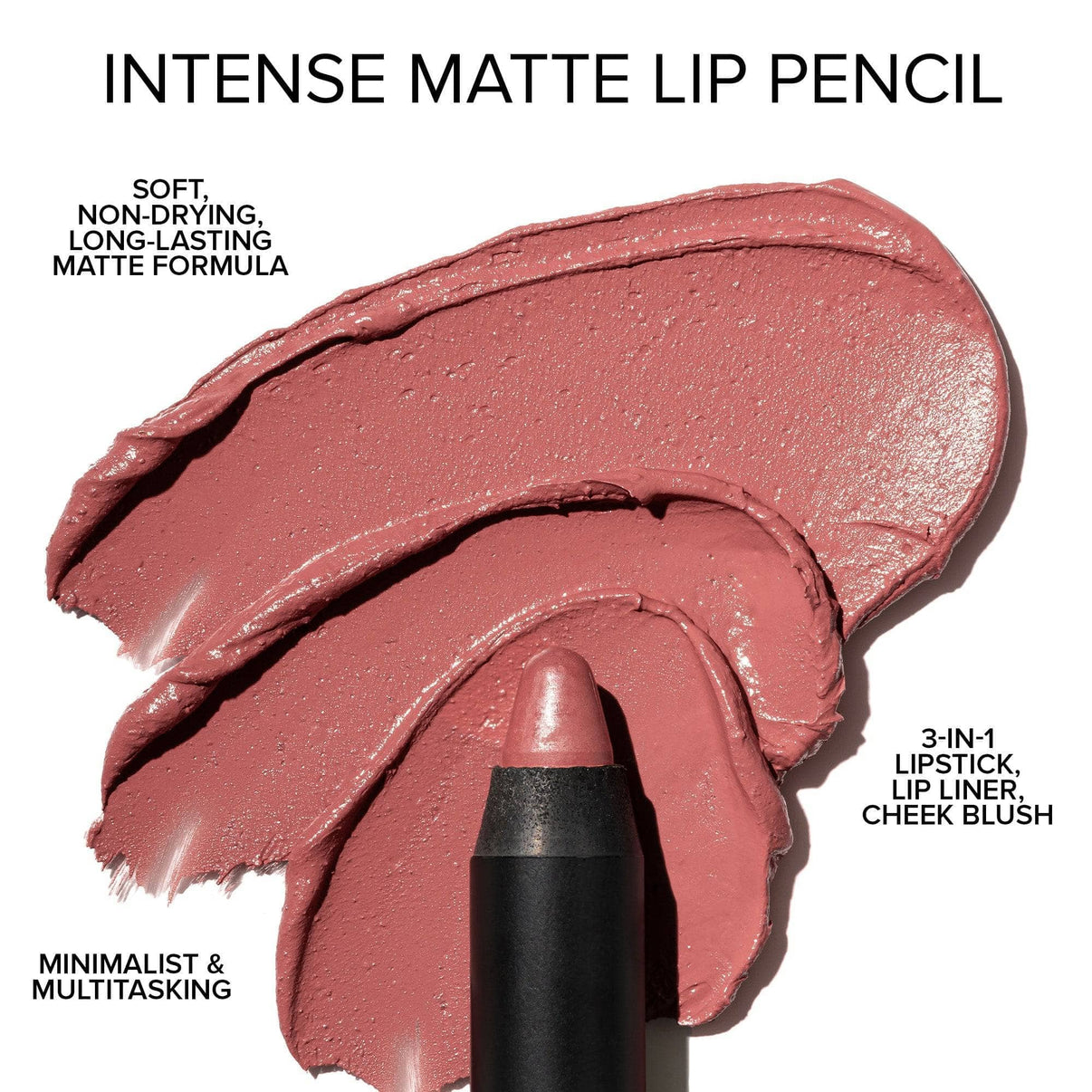 Flat lay of Intense matte lip pencil with texture swatch