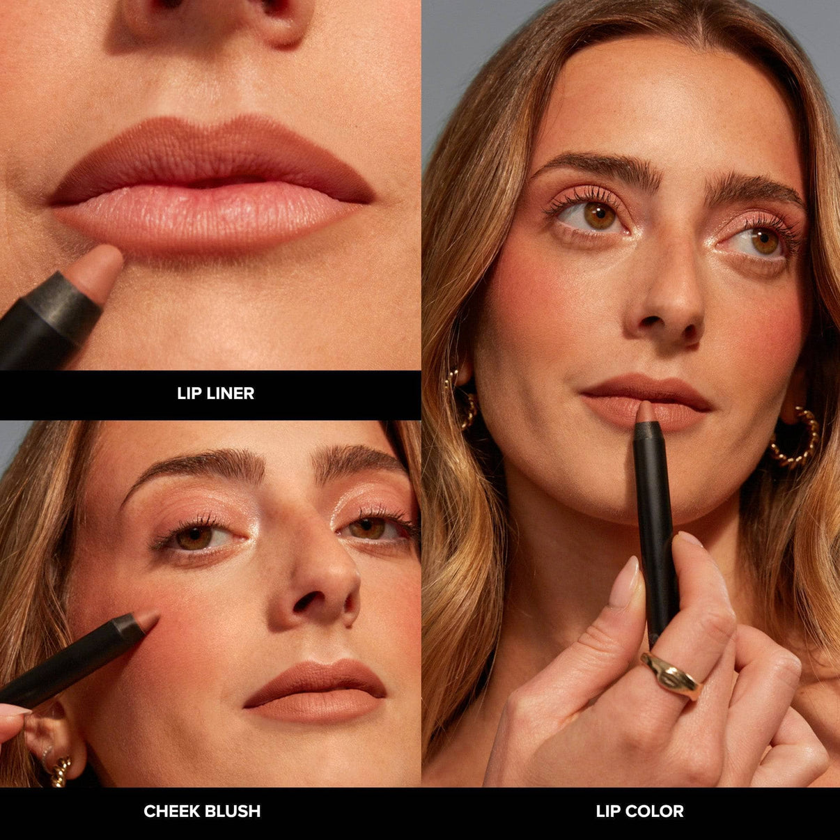 Grid with Taylor Frankel applying on Intense Matte Lip + Cheek pencil